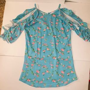 Crush cold shoulder top turquoise floral small New